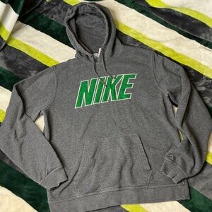 Nike Gray Pullover Hoodie with Green Script Logo Size L